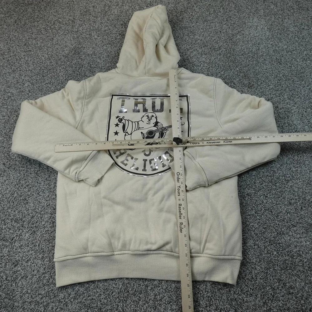 NEW True Religion Hoodie Mens M Beige Buddha Sherpa Full Zip Sweatshirt Jacket